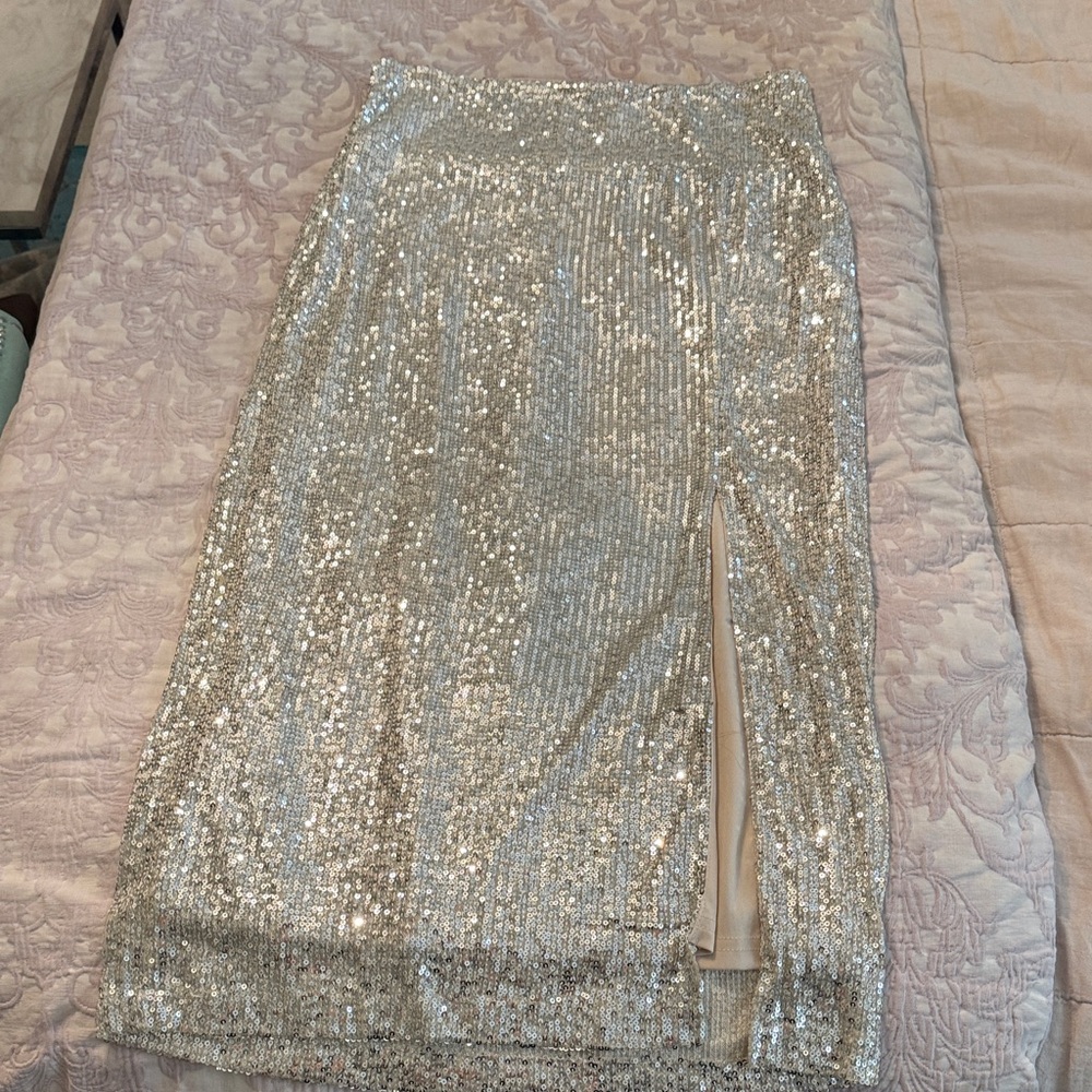 Glamorous Silver Sequin Midi Skirt